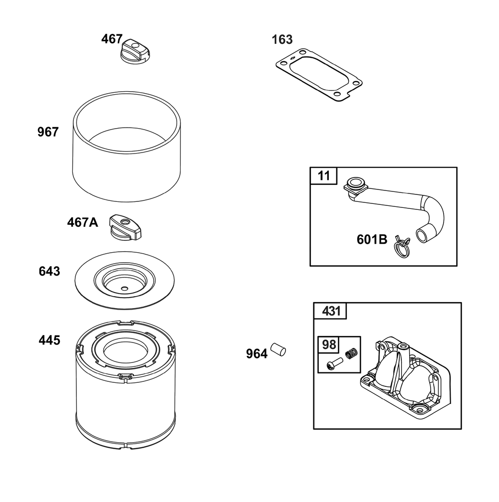 Air Cleaner Group Diagram and Parts List for 386447-0099-H5 200000 - 399999 Briggs and Stratton Engine